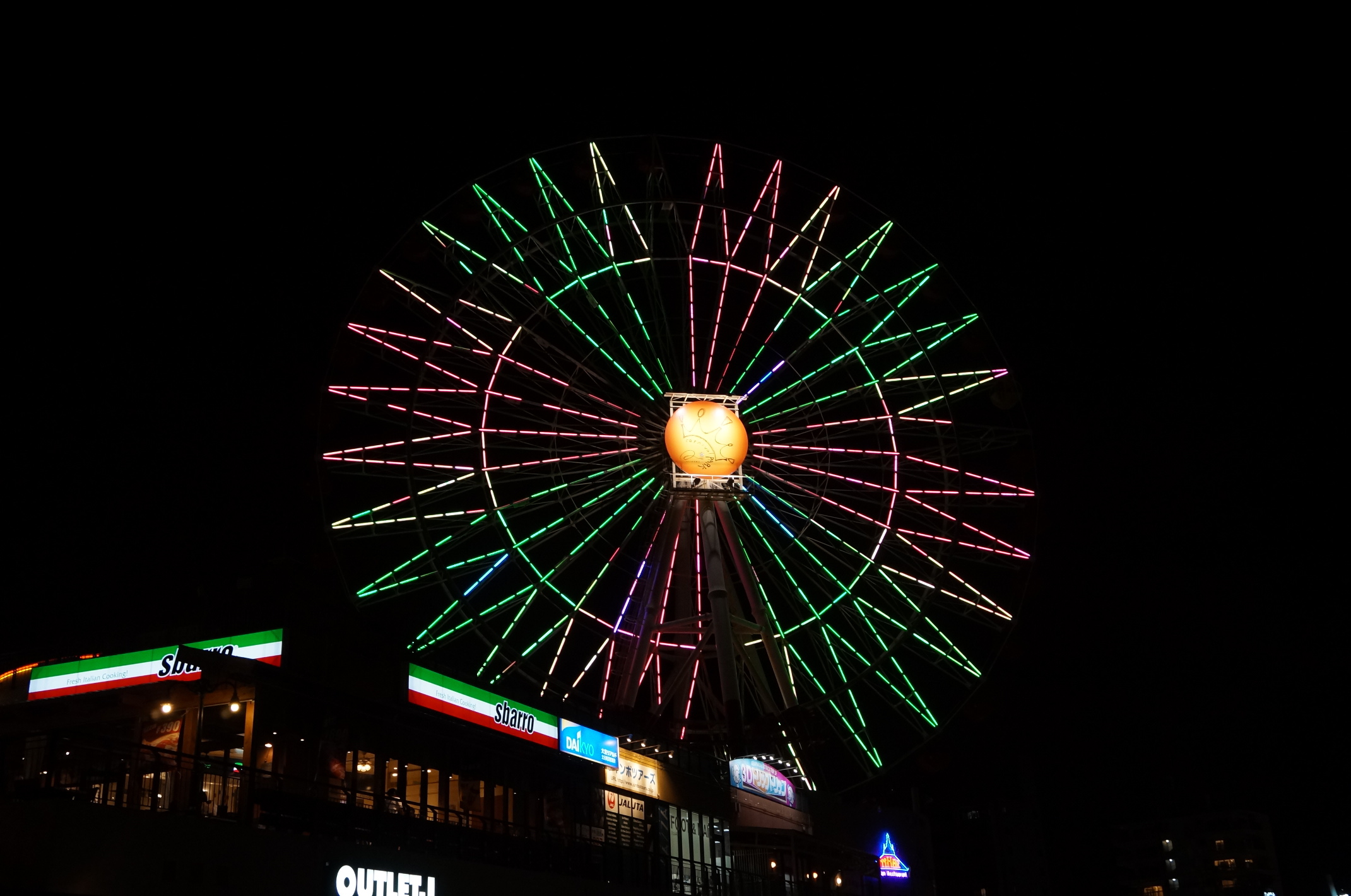 Nachts leuchtete das Riesenrad.
